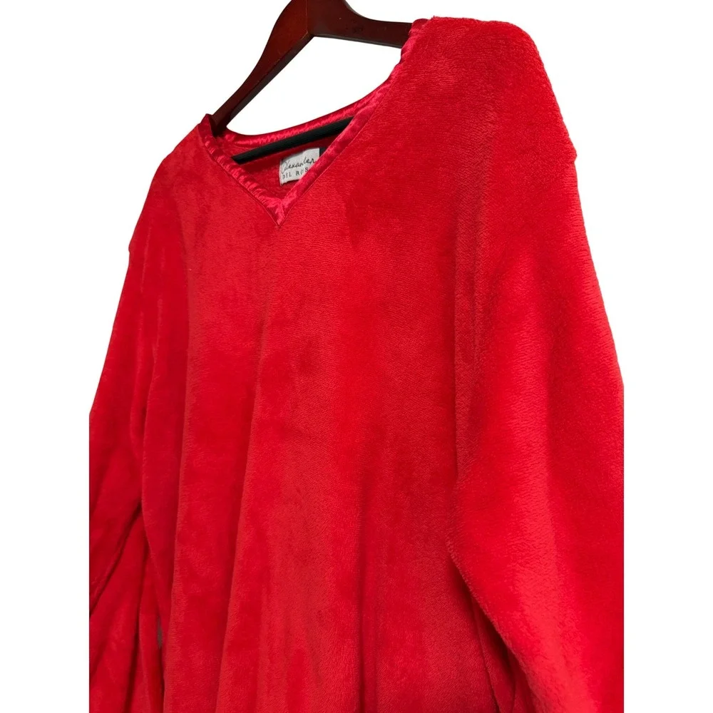 Alexander Del Rossa Red Fleece Pajama Top V-Neck Satin Trim Womens 2X - Picture 4 of 5